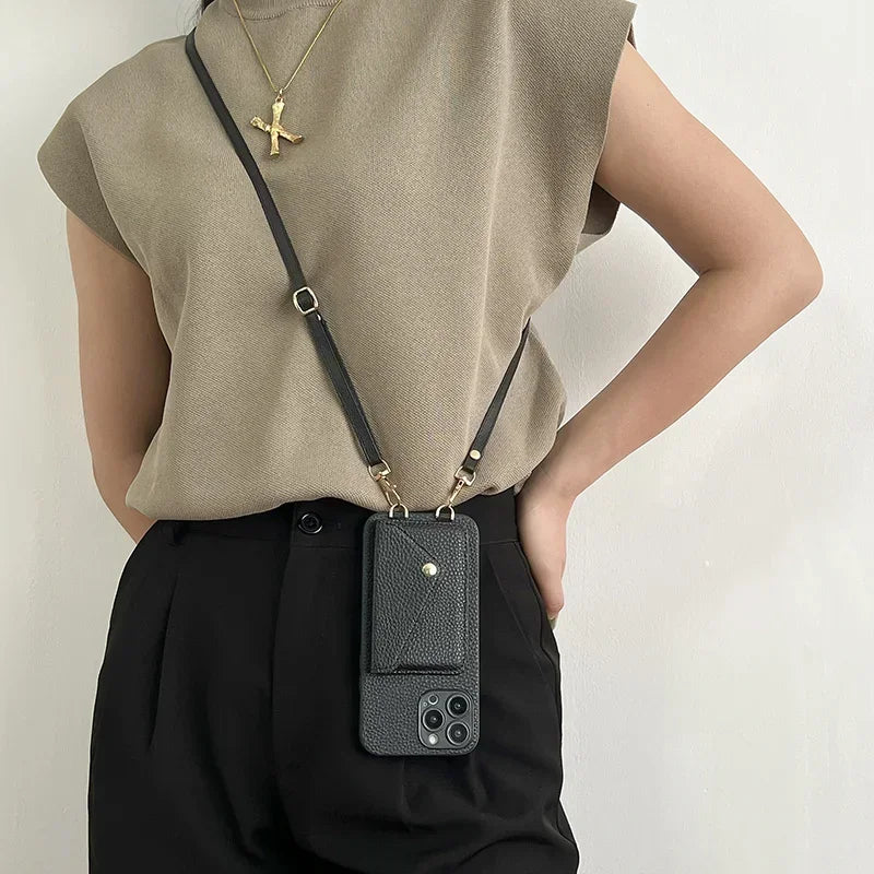 Crossbody Leather Wallet Phone Case for iPhone 17,