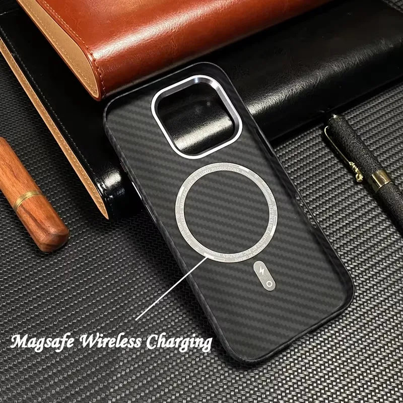 Phone Case Magsafe Luxury 3D Carbon Fiber Texture For iPhone 13 14 15 16 Pro Max Plus Wireless Charging Hard PC Shockproof Cover