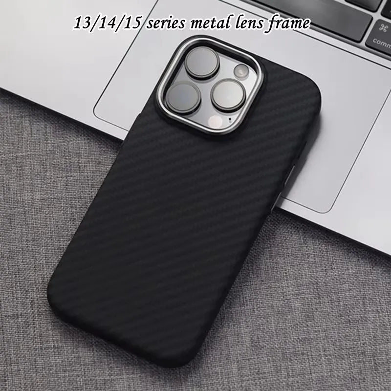 Phone Case Magsafe Luxury 3D Carbon Fiber Texture For iPhone 13 14 15 16 Pro Max Plus Wireless Charging Hard PC Shockproof Cover