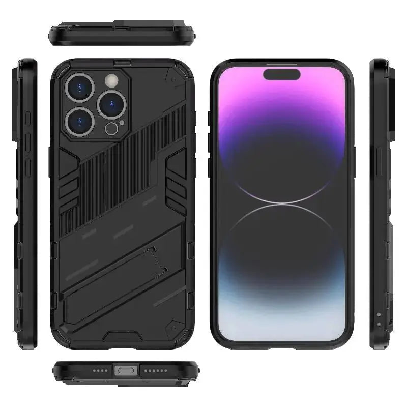 Solid Rugged Armor Shockproof Phone Case For iPhone 17 Air 11 12 13 Mini 14 Plus 15 16 17 Pro Max Holder Stand Back Cover