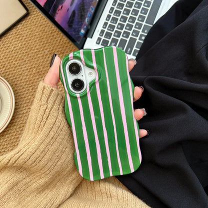 2-in-1 Glossy Striped Phone Case for iPhone 16, 15, 14 & 13 Pro Max | Slim Hard Protective Cover with Wavy Edges