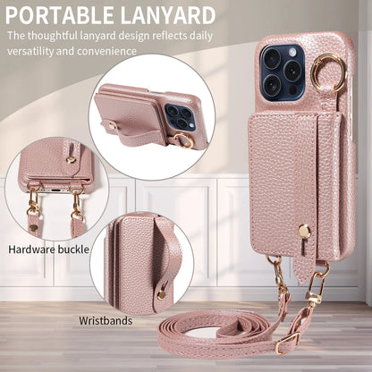 Crossbody Phone Case with Lanyard & Card Holder for iPhone 16 Pro Max, 15, 14 & 13 | Shockproof Leather-Style Cover