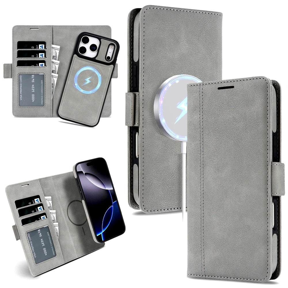 2-in-1 MagSafe Wallet Case for iPhone 17, 16, 15, 14, 13 & 12 Pro Max | Detachable Leather Card Holder Flip Cover
