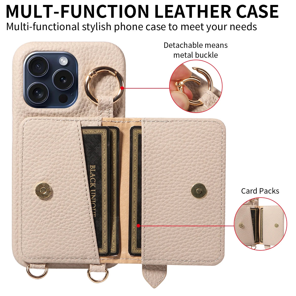Crossbody Phone Case with Lanyard & Card Holder for iPhone 16 Pro Max, 15, 14 & 13 | Shockproof Leather-Style Cover