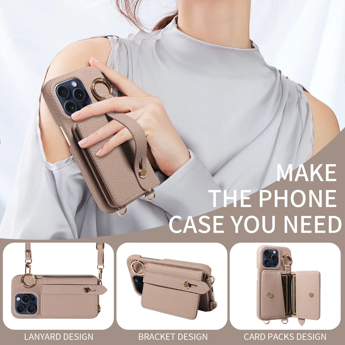Crossbody Phone Case with Lanyard & Card Holder for iPhone 16 Pro Max, 15, 14 & 13 | Shockproof Leather-Style Cover