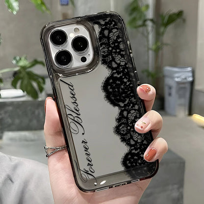 Black Lace Phone Case for iPhone 17, 16, 15 & 14 Pro Max | Shockproof Transparent Silicone Bumper Cover