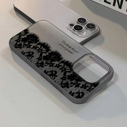 Black Lace Floral Phone Case for iPhone 17, 16, 15, 14 & 13 Pro Max | Soft Silicone Clear Protective Cover