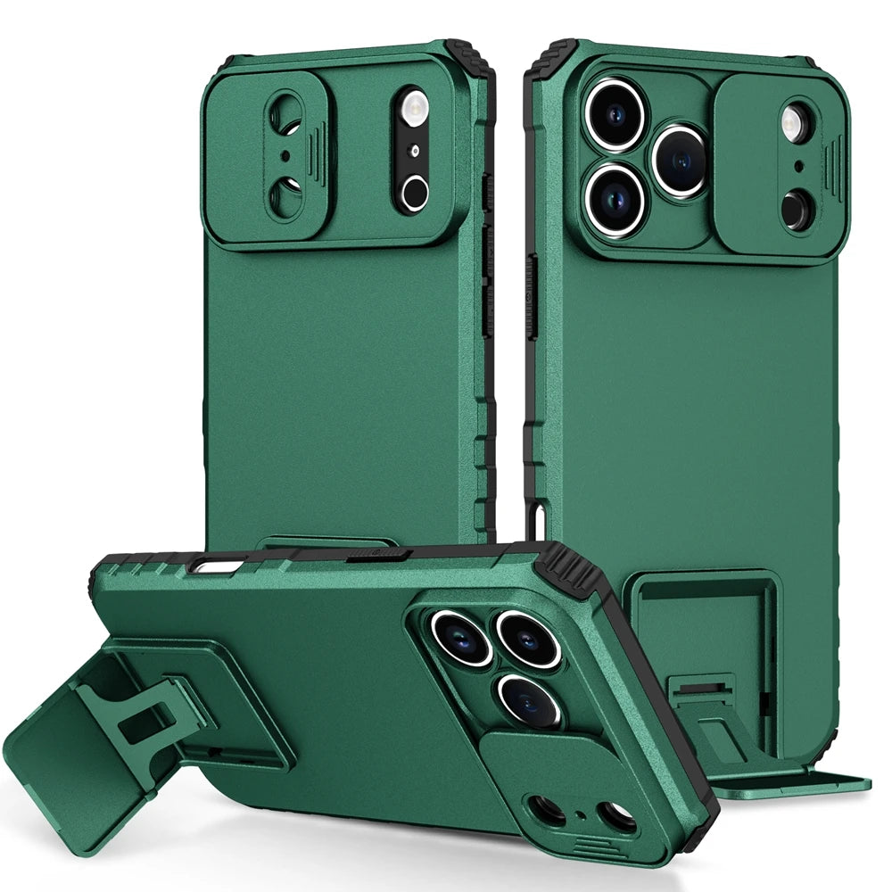 Slide Camera Cover Phone Case for iPhone 17 Air, 17 Plus & 17 Pro Max | Shockproof Armor Case with Kickstand