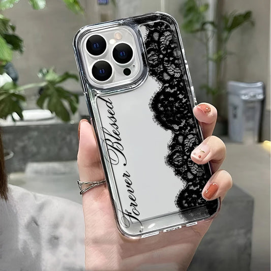 Black Lace Phone Case for iPhone 17, 16, 15 & 14 Pro Max | Shockproof Transparent Silicone Bumper Cover