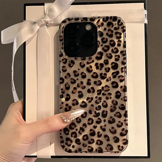 Cute Leopard Print Clear Phone Case for iPhone 17, 16, 15, 14, 13, 12 & 11 Pro Max | Shockproof Silicone Protective Cover