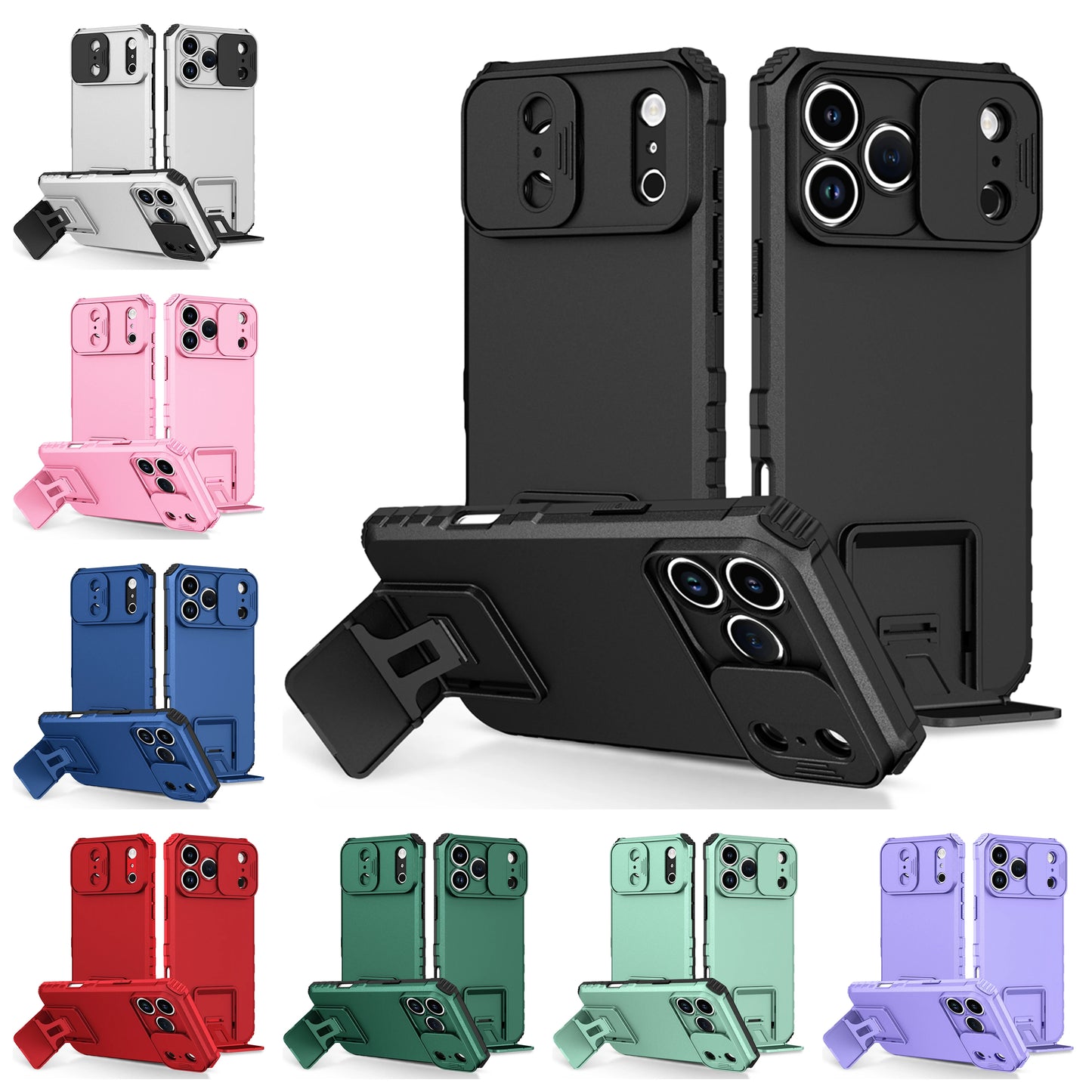 Slide Camera Cover Phone Case for iPhone 17 Air, 17 Plus & 17 Pro Max | Shockproof Armor Case with Kickstand