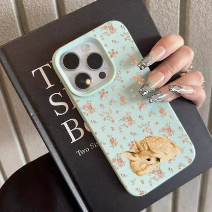 Cute Deer Floral Phone Case for iPhone 17, 16, 15, 14 & 13 Pro Max | Shockproof Flower Pattern Protective Cover