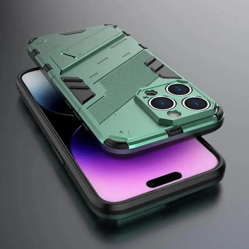 Solid Rugged Armor Shockproof Phone Case For iPhone 17 Air 11 12 13 Mini 14 Plus 15 16 17 Pro Max Holder Stand Back Cover