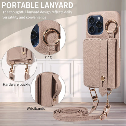 Crossbody Phone Case with Lanyard & Card Holder for iPhone 16 Pro Max, 15, 14 & 13 | Shockproof Leather-Style Cover