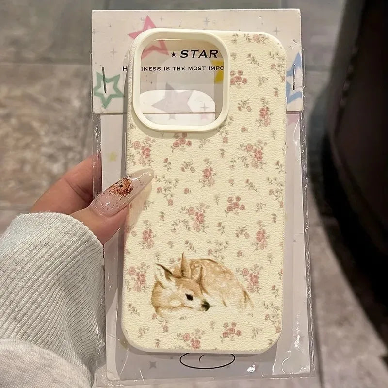 Cute Deer Floral Phone Case for iPhone 17, 16, 15, 14 & 13 Pro Max | Shockproof Flower Pattern Protective Cover