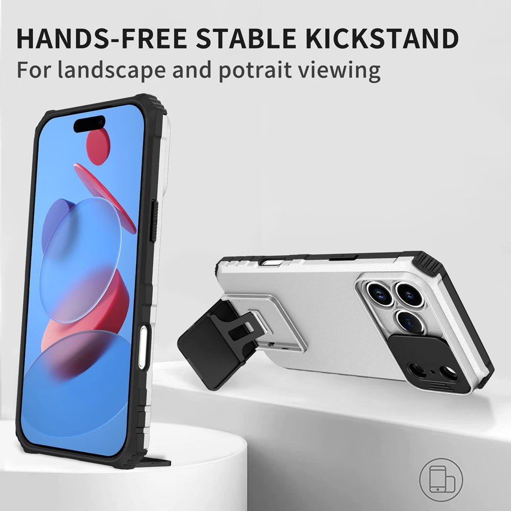 Slide Camera Cover Phone Case for iPhone 17 Air, 17 Plus & 17 Pro Max | Shockproof Armor Case with Kickstand