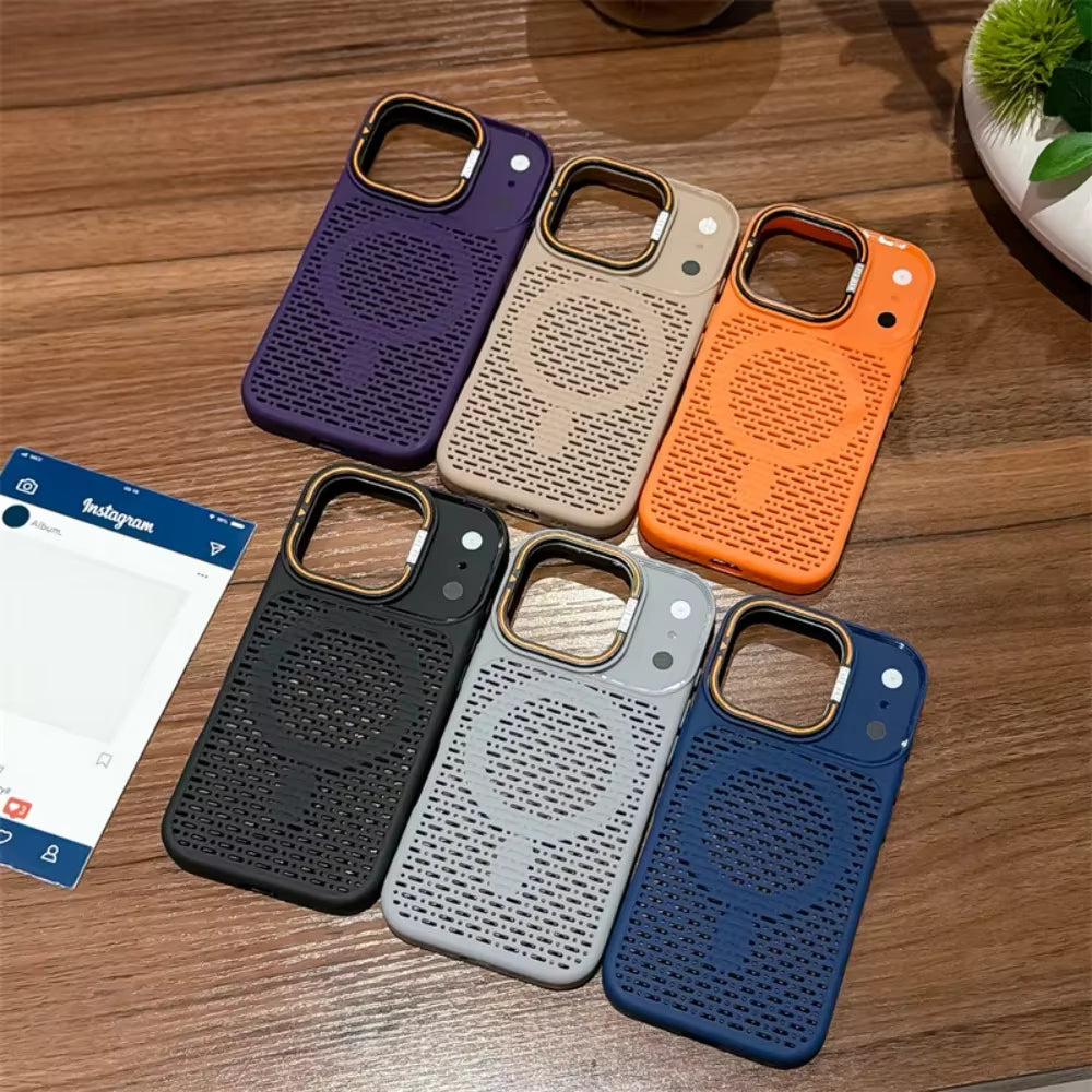 MagSafe Heat Dissipation Phone Case for iPhone 17, 16, 15, 14, 13, 12 & 11 Pro Max | Magnetic Kickstand Frosted Protective Cover