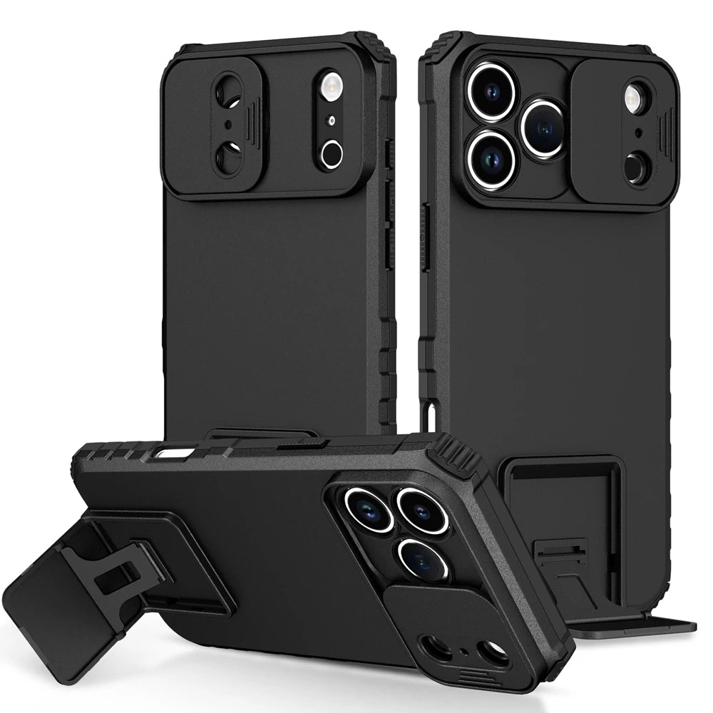 Slide Camera Cover Phone Case for iPhone 17 Air, 17 Plus & 17 Pro Max | Shockproof Armor Case with Kickstand