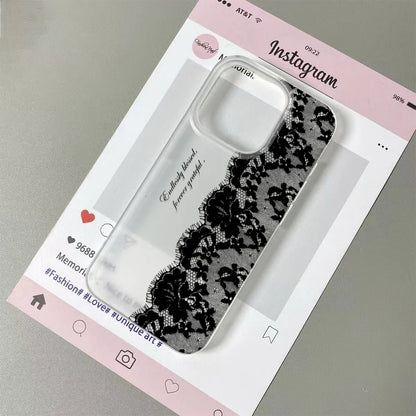 Black Lace Floral Phone Case for iPhone 17, 16, 15, 14 & 13 Pro Max | Soft Silicone Clear Protective Cover