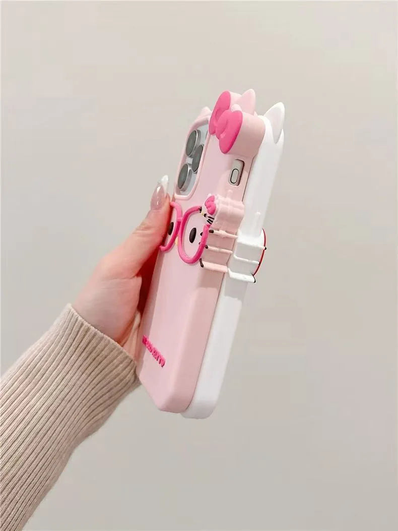 3D Glasses Cat Phone Case for iPhone 17, 16, 15 & 14 Pro Max | Cute Silicone Cartoon Shockproof Protective Cover