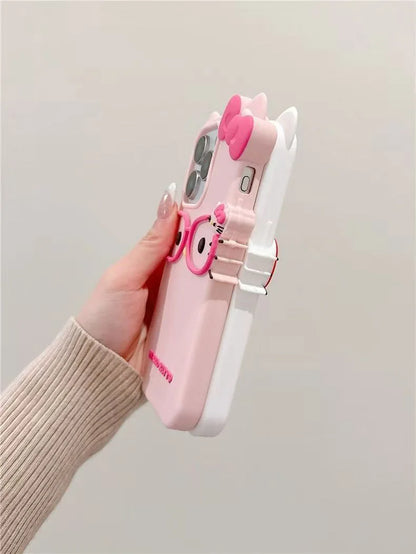 3D Glasses Cat Phone Case for iPhone 17, 16, 15 & 14 Pro Max | Cute Silicone Cartoon Shockproof Protective Cover