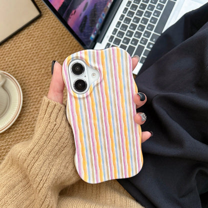 2-in-1 Glossy Striped Phone Case for iPhone 16, 15, 14 & 13 Pro Max | Slim Hard Protective Cover with Wavy Edges