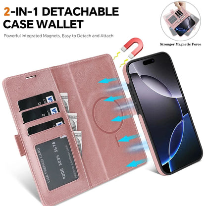 2-in-1 MagSafe Wallet Case for iPhone 17, 16, 15, 14, 13 & 12 Pro Max | Detachable Leather Card Holder Flip Cover