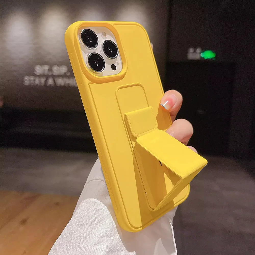 Wrist Strap Phone Case with Foldable Stand for iPhone 16, 15, 14, 13 & 12 | Shockproof Non-Slip Protective Cover