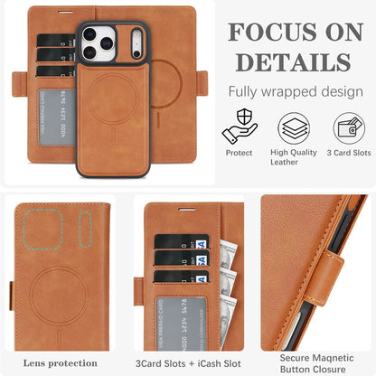 2-in-1 MagSafe Wallet Case for iPhone 17, 16, 15, 14, 13 & 12 Pro Max | Detachable Leather Card Holder Flip Cover