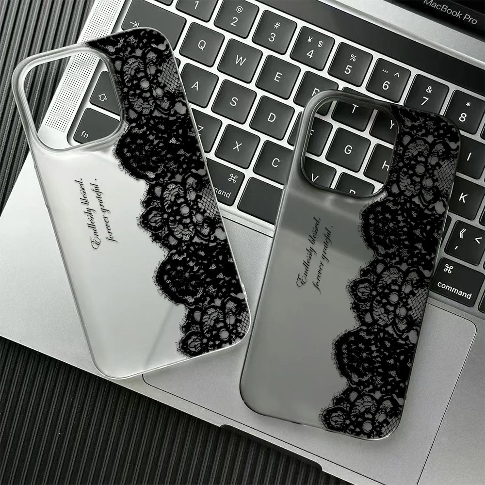 Black Lace Floral Phone Case for iPhone 17, 16, 15, 14 & 13 Pro Max | Soft Silicone Clear Protective Cover