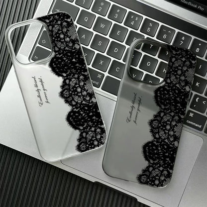 Black Lace Floral Phone Case for iPhone 17, 16, 15, 14 & 13 Pro Max | Soft Silicone Clear Protective Cover