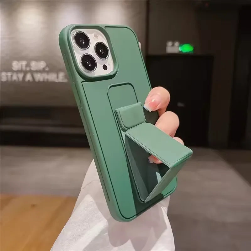 Wrist Strap Phone Case with Foldable Stand for iPhone 16, 15, 14, 13 & 12 | Shockproof Non-Slip Protective Cover