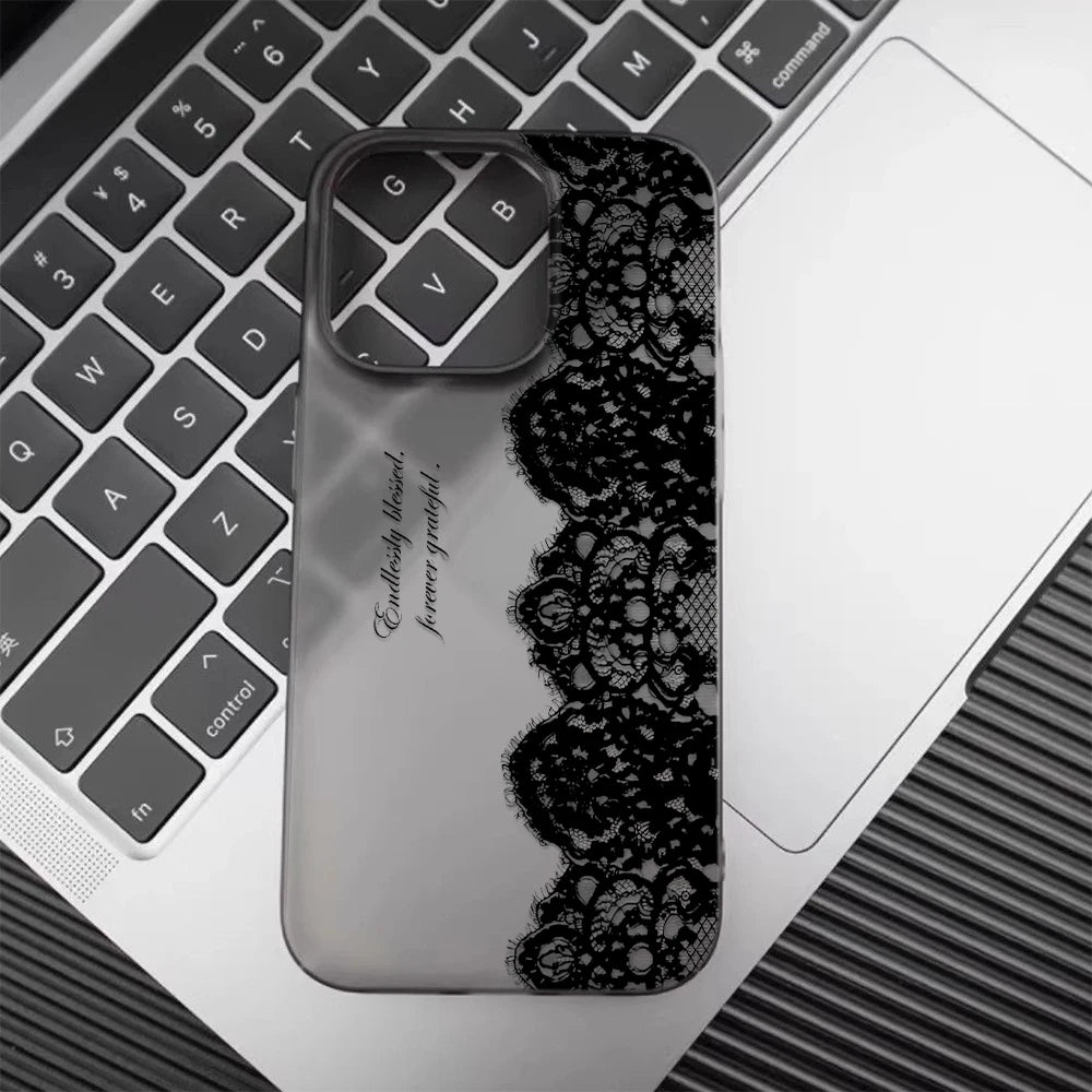 Black Lace Floral Phone Case for iPhone 17, 16, 15, 14 & 13 Pro Max | Soft Silicone Clear Protective Cover