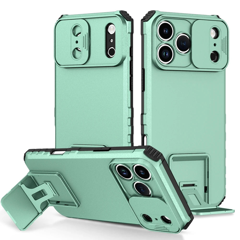 Slide Camera Cover Phone Case for iPhone 17 Air, 17 Plus & 17 Pro Max | Shockproof Armor Case with Kickstand