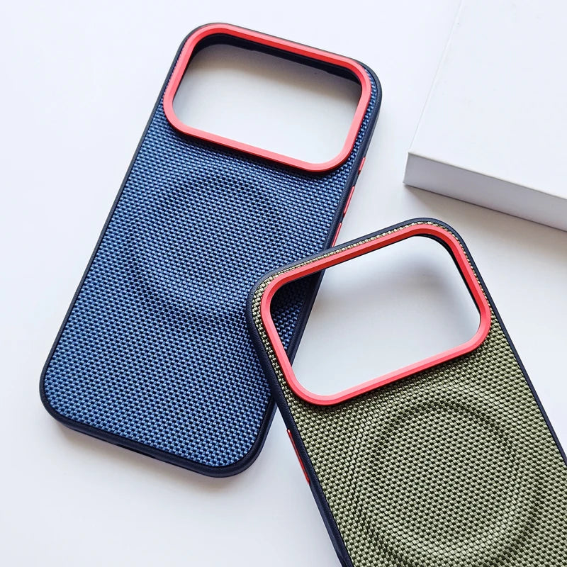 For iPhone 17 Pro Max 17 Air Case Luxury Magnetic Soft TPU+Nylon Woven Leather Back Anti-Fingerprint Cover for iPhone 17