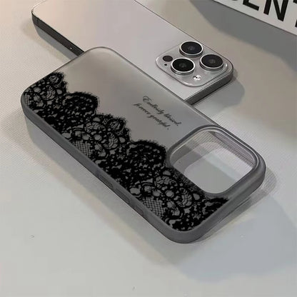 Black Lace Floral Phone Case for iPhone 17, 16, 15, 14 & 13 Pro Max | Soft Silicone Clear Protective Cover