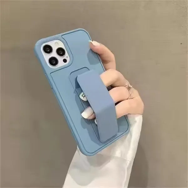 Wrist Strap Phone Case with Foldable Stand for iPhone 16, 15, 14, 13 & 12 | Shockproof Non-Slip Protective Cover