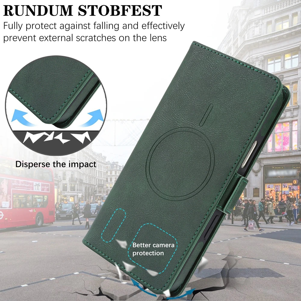 2-in-1 MagSafe Wallet Case for iPhone 17, 16, 15, 14, 13 & 12 Pro Max | Detachable Leather Card Holder Flip Cover