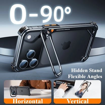 9-Shaped Metal Phone Case for iPhone 17 Pro & Pro Max | Minimalist Frameless MagSafe Bumper Case with Stand