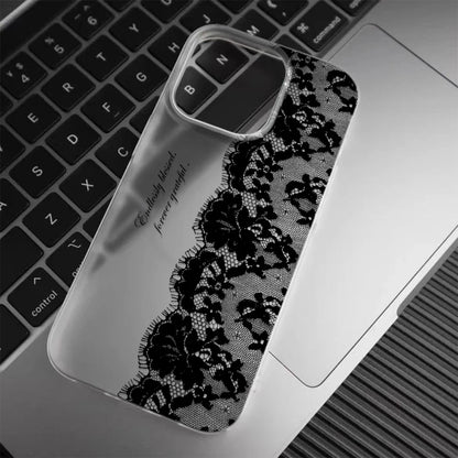 Black Lace Floral Phone Case for iPhone 17, 16, 15, 14 & 13 Pro Max | Soft Silicone Clear Protective Cover