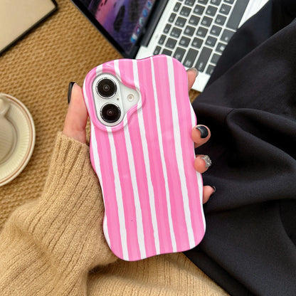 2-in-1 Glossy Striped Phone Case for iPhone 16, 15, 14 & 13 Pro Max | Slim Hard Protective Cover with Wavy Edges