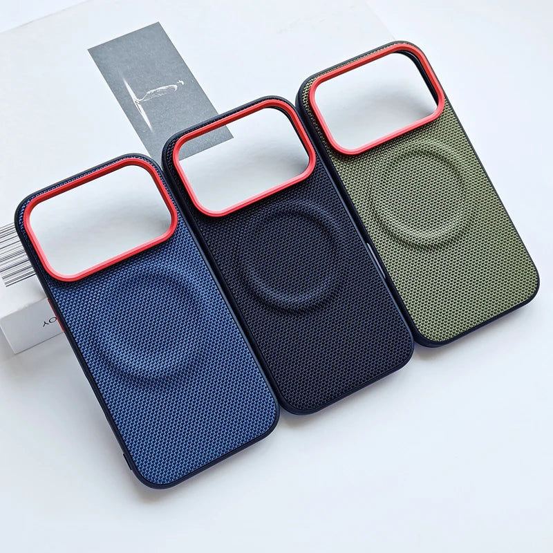 For iPhone 17 Pro Max 17 Air Case Luxury Magnetic Soft TPU+Nylon Woven Leather Back Anti-Fingerprint Cover for iPhone 17