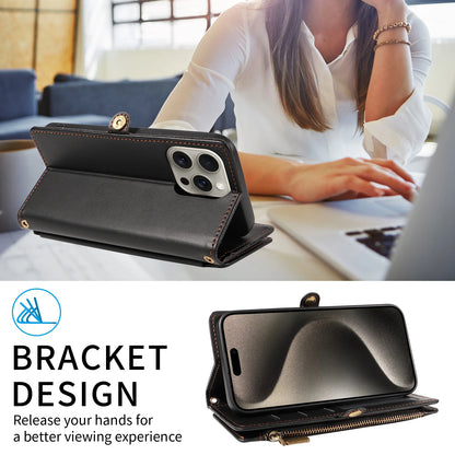 Crossbody wallet phone case for iPhone 17 Pro Max with bracket design, featuring hands-free viewing and stylish layout.