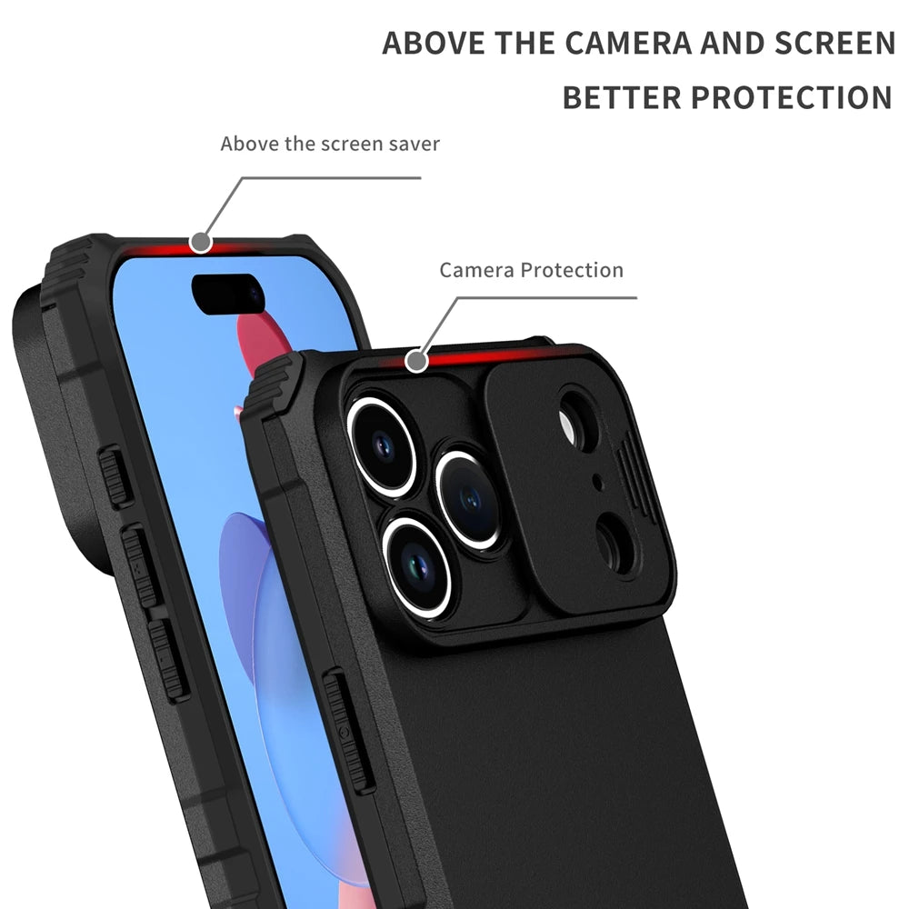 Slide Camera Cover Phone Case for iPhone 17 Air, 17 Plus & 17 Pro Max | Shockproof Armor Case with Kickstand