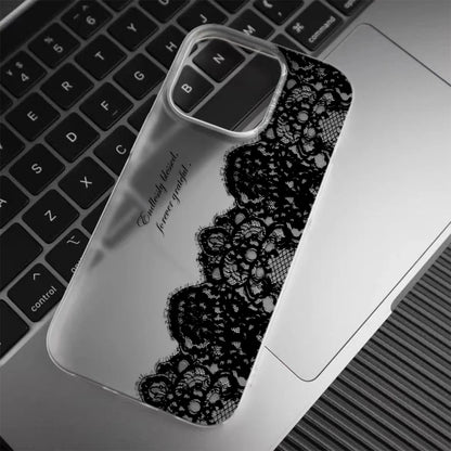 Black Lace Floral Phone Case for iPhone 17, 16, 15, 14 & 13 Pro Max | Soft Silicone Clear Protective Cover