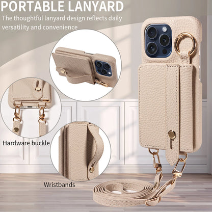 Crossbody Phone Case with Lanyard & Card Holder for iPhone 16 Pro Max, 15, 14 & 13 | Shockproof Leather-Style Cover
