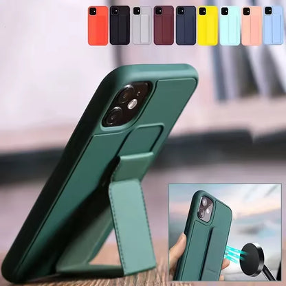 Wrist Strap Phone Case with Foldable Stand for iPhone 16, 15, 14, 13 & 12 | Shockproof Non-Slip Protective Cover