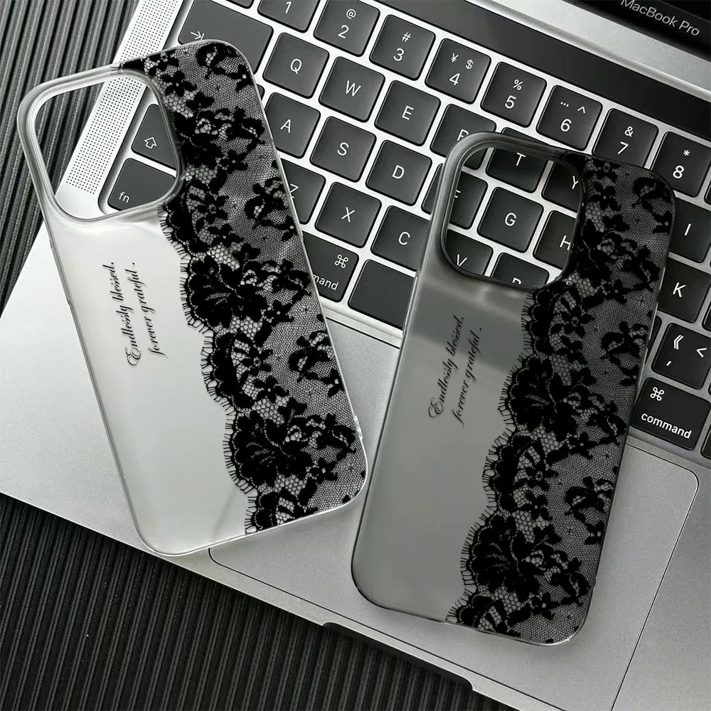 Black Lace Floral Phone Case for iPhone 17, 16, 15, 14 & 13 Pro Max | Soft Silicone Clear Protective Cover