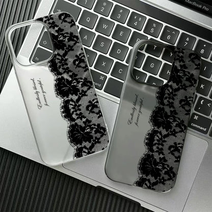 Black Lace Floral Phone Case for iPhone 17, 16, 15, 14 & 13 Pro Max | Soft Silicone Clear Protective Cover
