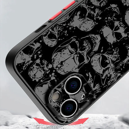 Matte Black Skull Phone Case for iPhone 17, 16, 15 & 14 | Faux Leather Gothic Anti-Scratch Cover